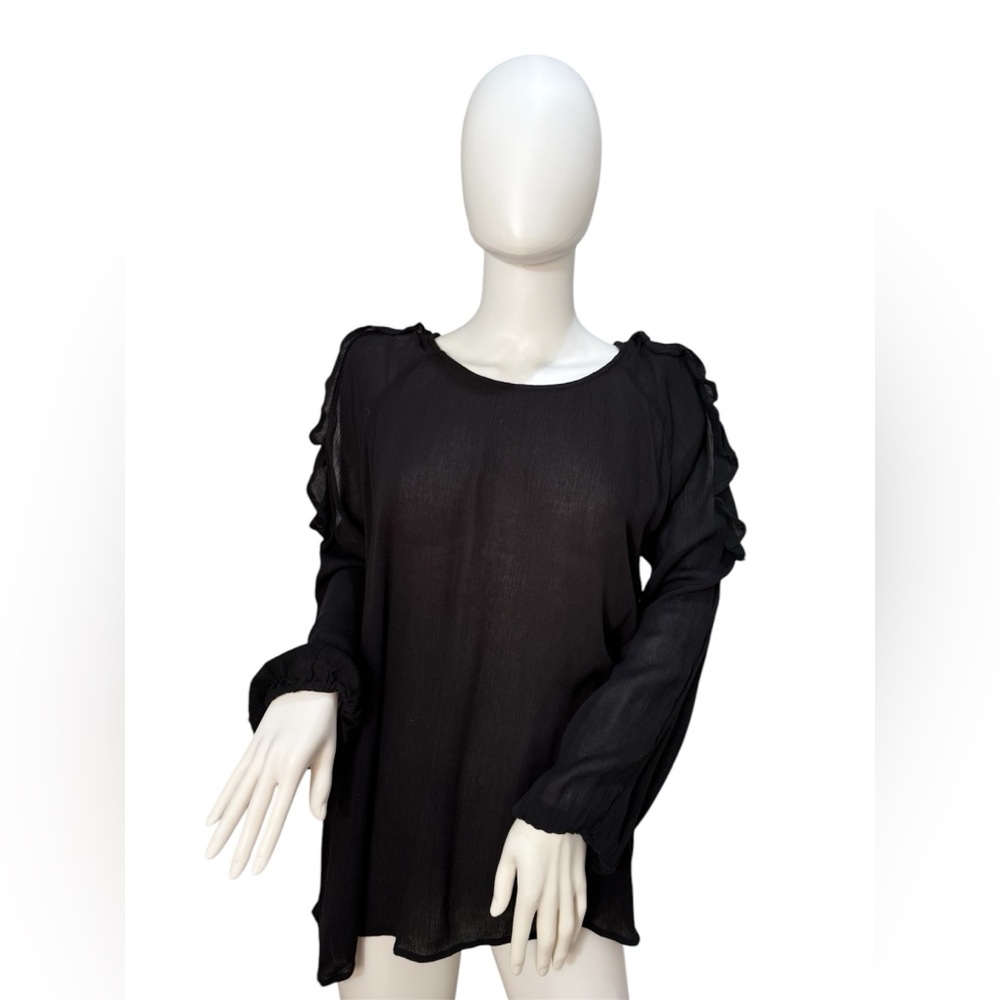 Old Navy Black Cold Shoulder Blouse Long Sleeve Size Large NWT Chic Trendy Top